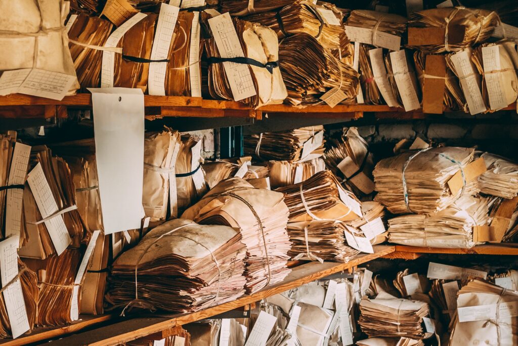 Old Paper Waste. Vintage Keeping Records In Heaps